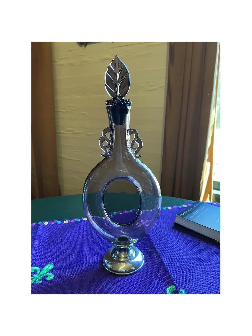 Antique Rare Orrefors Simon Gate Barware Glass Decanter Silver Foot
